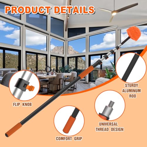 SISUPASSIE 20FT Reach Cobweb Duster with Extension Pole, High Ceiling Long Duster with 3-12FT Telescoping Pole, Spider Web Brush for Indoor Outdoor Use - size: 12FT