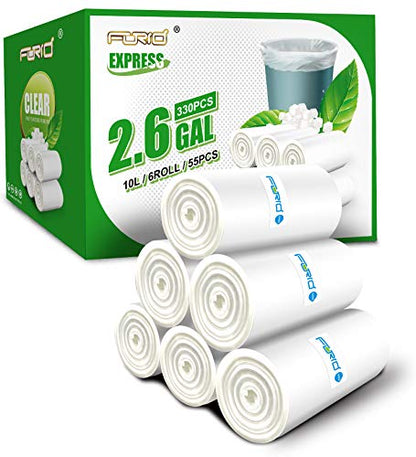 FORID Clear Small Trash Bags, 2.6 Gallon Garbage Bags, Wastebasket Bin Liners 330 Count Plastic Trash Bags for Bathroom Bedroom Office Garbage Can 10 Liters - Durable & Thick Trash Bag - size: 330 Count (Pack of 1), style: Clear 2.6 Gal