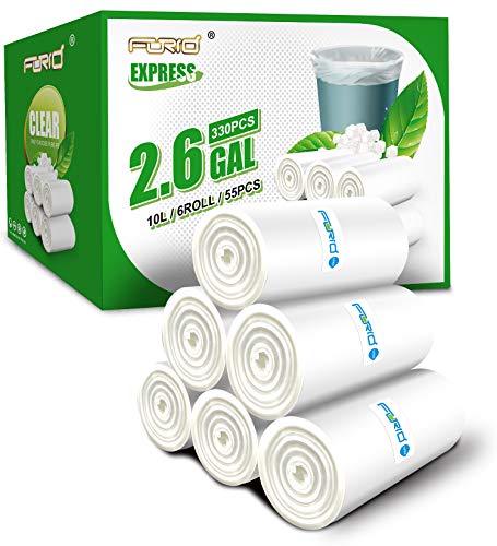 FORID Clear Small Trash Bags, 2.6 Gallon Garbage Bags, Wastebasket Bin Liners 330 Count Plastic Trash Bags for Bathroom Bedroom Office Garbage Can 10 Liters - Durable & Thick Trash Bag - size: 330 Count (Pack of 1), style: Clear 2.6 Gal