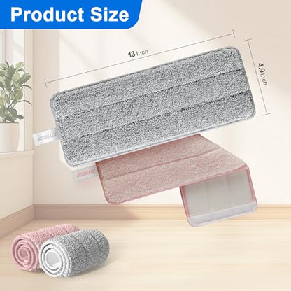 JOYMOOP Microfiber Replacement Pads for 13-Inch Flat Mop System, Reusable Refills, Pack of 2, Grey and Pink - color: 2 Pcs 13" - 1 Grey+1 Pink, size: 13.0 × 4.9 Inch