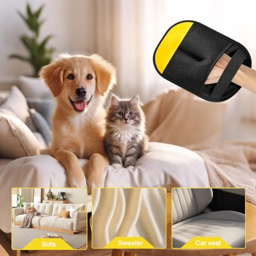 Pet Hair Remover Glove for Dogs and Cats - Reusable Electrostatic Hair Removal Mitt for Furniture, Couch, Carpet, Car Seat, and Clothing (Black Yellow, 1 Pack)