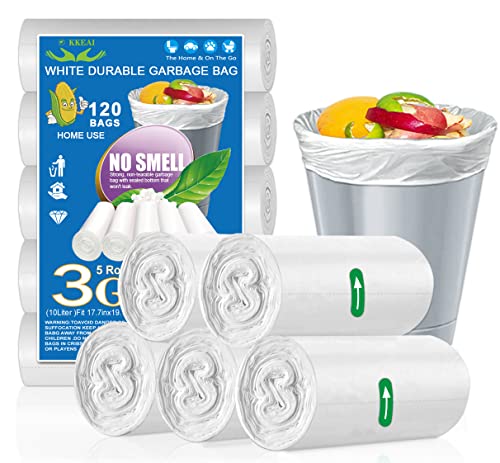 OKKEAI 3 Gallon Small Trash Bags 120 Counts White Garbage Bags Small Bathroom Trash Can Bags 10L Wastebasket Liners for Home Office Kitchen,White fit 10L -15 Can - style: White-10L-(120Bags)