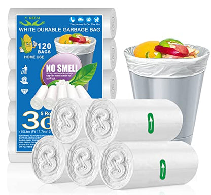 OKKEAI 3 Gallon Small Trash Bags 120 Counts White Garbage Bags Small Bathroom Trash Can Bags 10L Wastebasket Liners for Home Office Kitchen,White fit 10L -15 Can - style: White-10L-(120Bags)