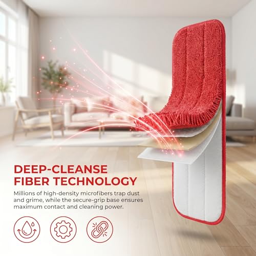 12Pack Microfiber Mop Pads, 18x 6 Inch Reusable and Washable Spray Mop Pads, Wet and Dry Household Mop Pad Replacement, Set of 12(Red) - color: Red