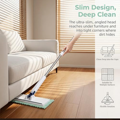 Snap Grip Mini Mop, Hands Free Flat Mop, with 10 Reusable Cloths, Stainless Steel, One-Click Replacement Design, for Wet/Dry Floors, Corner, Multi Cleaning