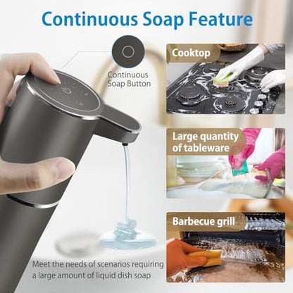 Automatic Liquid Soap Dispenser,4-Level Adjustable, Wall Mount,USB Rechargeable,12.8oz/ 380ml,Touchless Hand & Dish Soap Dispenser for Bathroom, Kitchen,Hotel, Restaurant - color: Metallic Grey Black, style: Liquid