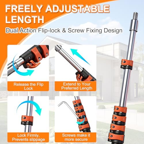 35 FT Reach Cobweb Duster with 5-29FT Telescoping Pole, Dual Action Flip-Lock & Screw Fixing Design, Washable Reusable Duster for High Ceilings, Fans & Home Cleaning - size: 5-29FT