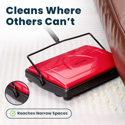 Alpine Manual Carpet Sweeper - Non Electric Triple Brush Push Floor Sweeper for Carpets, Rugs and Vinyl Floors - Red (Improved) - color: Improved Red