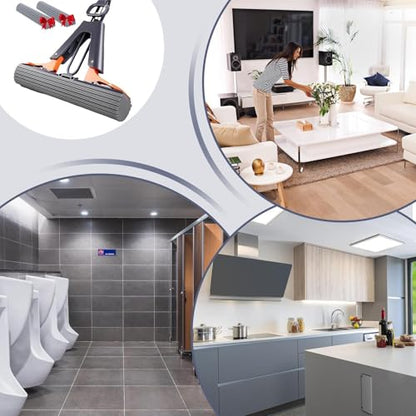 Squeeze Mop - Efficient Floor Mop, Easy Squeeze Cleaning Tool | PVA Sponge Roller Mop with Adjustable Handle, 2 Sponge Head Refills Included Absorbent Roller Mop with Hanger Hole for Balcony, Kitchen - size: 28cm