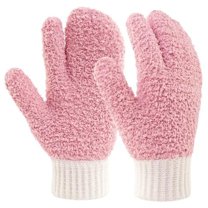 MIG4U Microfiber Dusting Gloves House Cleaning Glove for Blinds, Windows, Shutters, Furniture, and Car, Reusable Lint-Free Pink S/M - color: Pink Mitten 1 Pair, size: Small-Medium