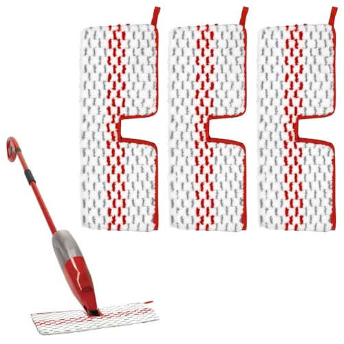Microfiber Spray Mop Pads Compatible with Ocedar ProMist MAX Spray Mop, Reusable Mops Refill for Oceda Promist Dust Mop, Dual-Action Washable Flip Mops Pads Replacement for Dry and Wet Floor Cleaning - color: 3 Packs Red White Mop Pad for Promist Max