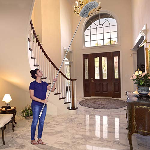 Anawin Microfiber Duster for Cleaning, 100’’ Duster with Extension Pole, Extendable Bendable Cobweb Telescoping Long Dusters for High Ceiling Fan, Blinds, Vents, Furniture, Cars(Single Head) Gray