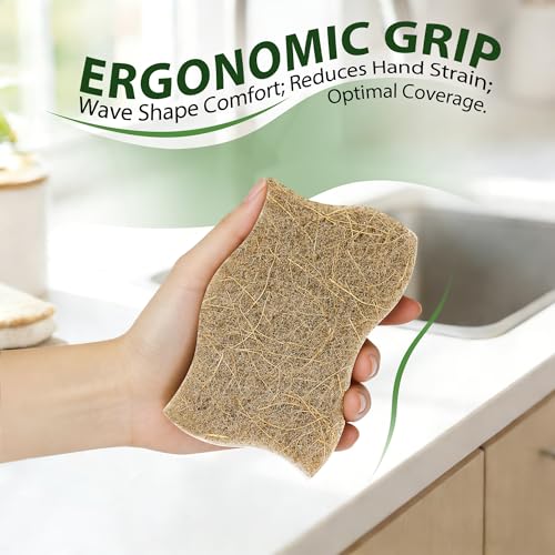 9 Pack Kickleen Biodegradable Natural Kitchen Sponges - Compostable Cellulose and Coconut Walnut Scrubber Sponge - Eco Friendly Sustainable Sponges for Dishes (9 Pack)