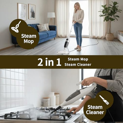 PUREBEAR Steam Mop Cleaner For Home With 4 Replacement Pads, 3 Adjustable Steam Setting, MultiPurpose Handheld Steamer Cleaning for Hardwood Floors, Clothes,Windows,Tiles, Grout (White)