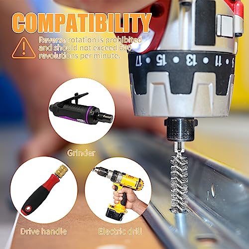 6Pieces Wire Brush Drill Bore Cleaning Brushes Set,with 1/4 Inch Hex Shank Stainless Steel Wire Twisted Brush for Rust, Cleaning Tubes (8/10/12/15/17/19MM) ﻿