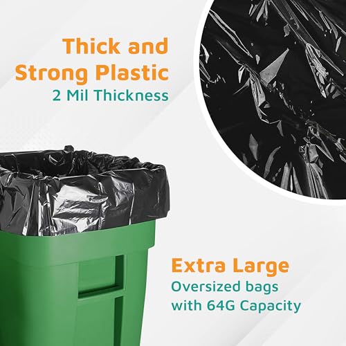 PlasticMill Contractor Bags Heavy Duty - Commercial, Industrial Garbage Bags - Black Construction Trash Bags - Outdoor, Garden Trash Bags, 64-Gallon, 3 Mil, 50"x60" (30-Count) - size: 3 Mil
