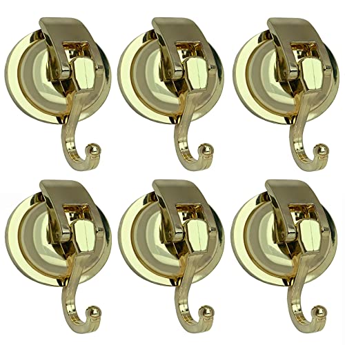 Heavy Duty Vacuum Suction Shower Hooks Glass Suction Cup Bathroom Robe Hooks, Reusable, No Hole Punched, for Garland Decoration (Gold, 6 Pack) - color: Gold, size: 6 Pack
