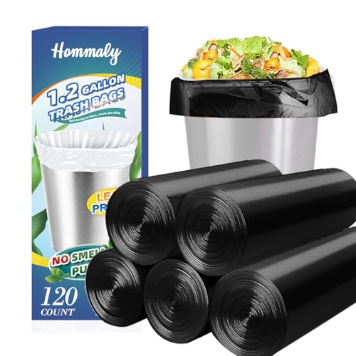 1.2 Gallon (1-1.2 Gal)120 pcs Small Black Trash Bags, Strong 1 Gallon 1.2 Gallon 1.3 Gallon Garbage Bags, Bathroom Trash Can Bin Liners,Mini Bags Waste Basket Liner,Fit 5 Liter, 1-1.2 Gal (1.2B120) - style: 1.2Gal Black-120