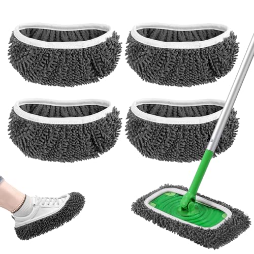 Reusable Wet Pads Refill Compatible with Swiffer Sweeper Mop - Dry Sweeping Cloths & Wet Mopping Cloths for Household Cleaning - Washable Microfiber Mop Pads, 4 Pack (Mop is not Included) - color: 4 Pack (Grey)