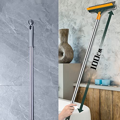 2 in 1 Floor Scrub Brush with Long Handle, Scrape and Brush Stiff Shower Cleaning Sweeping Deck Brush Push Broom Brush for Kitchen, Bathroom, Patio, Wall and Deck (White) - color: White