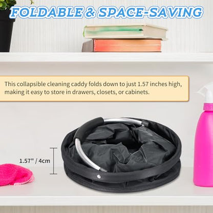 17L Cleaning Caddy with Handle & 6 Pockets, Foldable Cleaning Supply Organizer, Portable Shower Caddy, 600D Oxford Fabric Storage Basket for Home, Camping, Gardening, Bathroom, Cleaning Bag