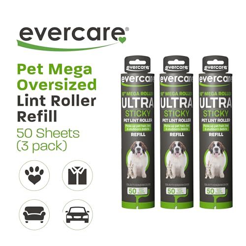 Evercare Pack of 3 All-Purpose Pet Mega Oversized Lint Roller Refills, 50 Sheets Each - size: 50 Count (Pack of 3), style: 3-Pack Mega Lint Rollers (50 Sheets Each)