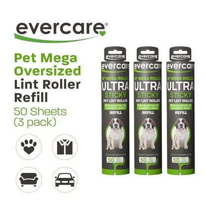 Evercare Pack of 3 All-Purpose Pet Mega Oversized Lint Roller Refills, 50 Sheets Each - size: 50 Count (Pack of 3), style: 3-Pack Mega Lint Rollers (50 Sheets Each)
