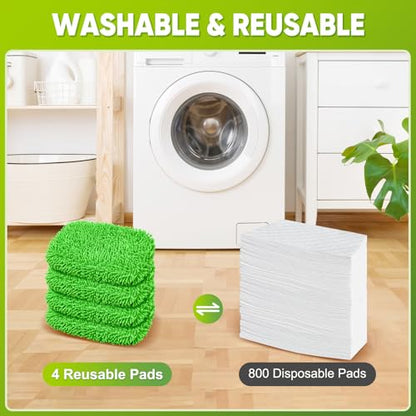 Reusable Mop Pads Fit Swiffer Sweeper, 4-Pack Microfiber Mop Replacement Pads, Washable Wet Mopping Cloths & Dry Sweeping Chenille Pads Refill for Floor Cleaning - color: Green-4 Pack