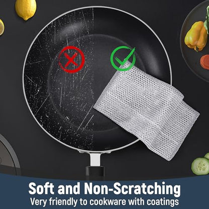 3 Layers Non Scratch Wire Dish Cleaning Supplies 12PCS - Wire Dishwashing Rag Home Essentials-Reusable Steel Wool Scrubber Washcloths,Kitchen Towels and Dishcloths Set for Pans Sinks & Cookware - size: Steel Mesh