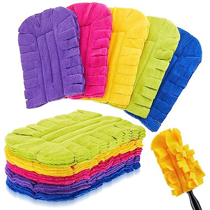Zubebe 12 Pcs Duster Refill Reusable Fleece Duster Refills Feather Flat Dusters Multi Surface Washable Cleaning Pads Tools for Home, Blinds, Car, Pet, Furniture, Fans (Dark Color) - color: Dark Color