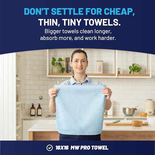 MW Pro Microfiber Cleaning Cloth | Blue Green Red Yellow | 12 Pack | 16” x 16” | All Purpose Microfiber Towels - Clean, Dust, Polish, Scrub, Absorbent - color: Blue, Green, Red, Yellow