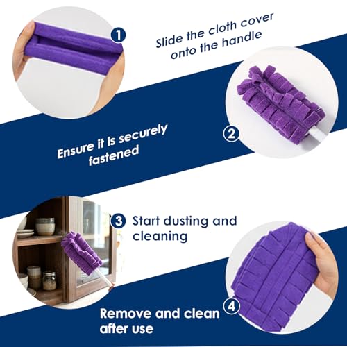 10 Pack Reusable Fleece Duster Refills with Detachable Handle, Washable Microfiber Dusters for Cleaning, 360° Dry Wet Microfiber Duster Refill Compatible with Standard Cleaning Handles (10)