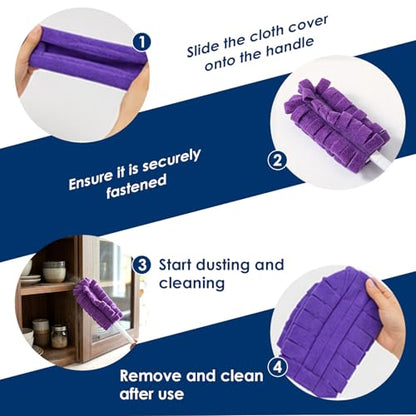 10 Pack Reusable Fleece Duster Refills with Detachable Handle, Washable Microfiber Dusters for Cleaning, 360° Dry Wet Microfiber Duster Refill Compatible with Standard Cleaning Handles (10)