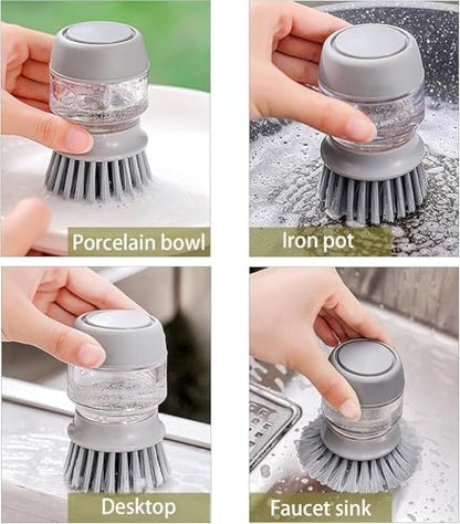 Good Grips Soap Dispensing Palm Brush, Dish Scrub Brush, Kitchen Brushes for Dishes, Kitchen Brush with Holder for Pot Pan Sink Cleaning (Gray) - color: Gray