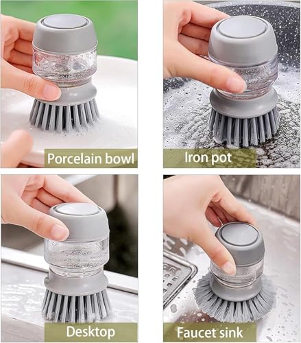 Good Grips Soap Dispensing Palm Brush, Dish Scrub Brush, Kitchen Brushes for Dishes, Kitchen Brush with Holder for Pot Pan Sink Cleaning (Green) - color: Green