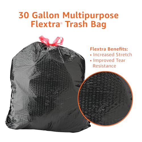Amazon Basics Flextra Multipurpose Drawstring Trash Bags, 30 Gallon, 50 Count, Tear Resistant - size: 50 Count (Pack of 1)