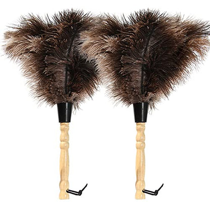 Ostrich Feather Duster 14 inch Feather Duster Fluffy Natural Genuine Ostrich Feathers with Wooden Handle and Eco-Friendly Reusable Handheld Ostrich Feather Duster for Cleaning Supplies - color: Model-14“-brown-2 Pieces