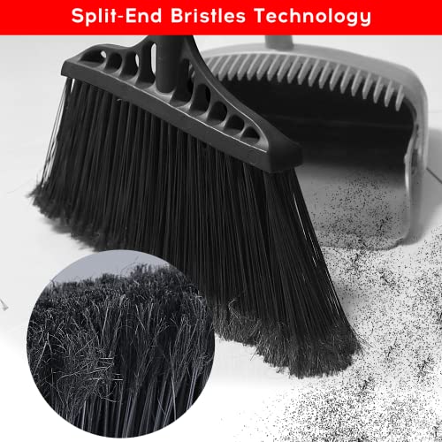 Tiumso 3-Pack Heavy Duty Broom, Commercial Broom with 55" Long Handle Outdoor Indoor, Industrial Brooms for Sweeping Garage Concrete Courtyard Patio Home Kitchen Office - All Black - color: Total Black