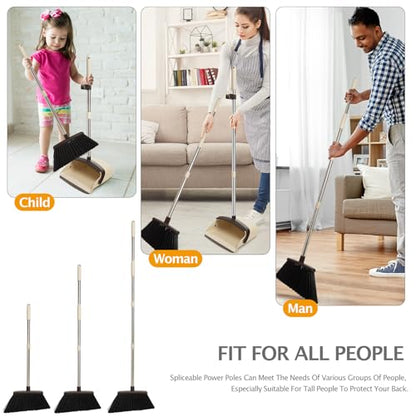 Broom and Dustpan Set, Dustpans with Broom Combo for Home, Heavy Dust Broom and Dustpan Combo, Long Handle Dust Pan and Broom Set for Kitchen, Office, Pet Hair,Beige, Pack of 1 - color: Beige