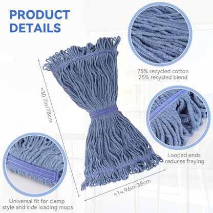 Commercial Heavy Duty Mop Heads Replacement: 6 Packs Industrial Wet Mop Head for Floor Cleaning - Commercial Products Looped End String Head Refills - color: 6 Count-blue