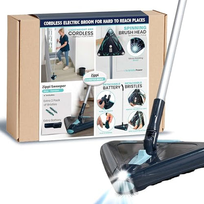 Zippi Sweeper Max - 2025 Version Lightweight Sweeper, Triangular Design Allows for Sweeping in Corners, Perfect for Short Carpet Hardwood and Tile, LED Light, 1 Hr Cleaning Time - style: Zippi Sweeper Max