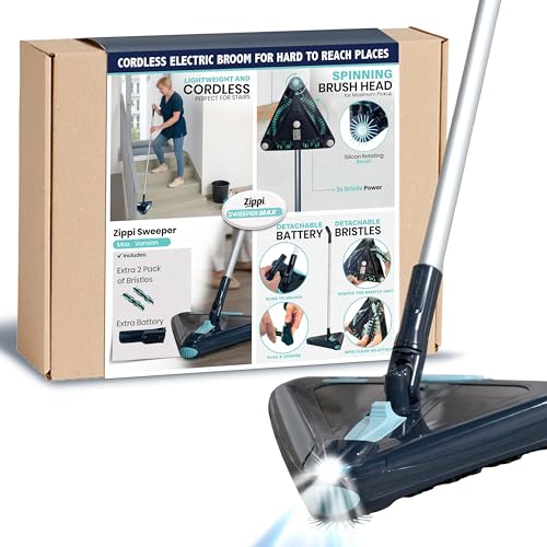 Zippi Sweeper Max - 2025 Version Lightweight Sweeper, Triangular Design Allows for Sweeping in Corners, Perfect for Short Carpet Hardwood and Tile, LED Light, 1 Hr Cleaning Time - style: Zippi Sweeper Max