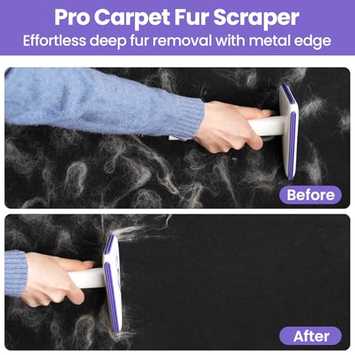Multi-Use Pet Hair Removal Tool: DELOMO Handheld Fur Rake Scraper – Metal Side for Deep Cleaning on Carpets, Rugs & Car Mats, and Rubber Side for Gentle Cleaning on Couches – Ideal for Pet Homes