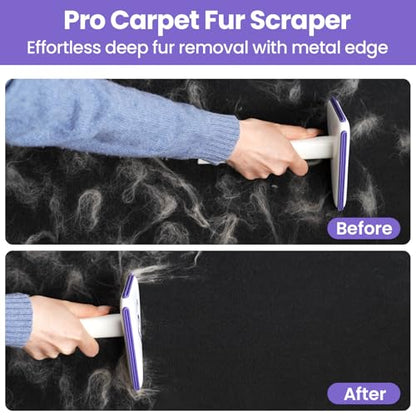 Multi-Use Pet Hair Removal Tool: DELOMO Handheld Fur Rake Scraper – Metal Side for Deep Cleaning on Carpets, Rugs & Car Mats, and Rubber Side for Gentle Cleaning on Couches – Ideal for Pet Homes