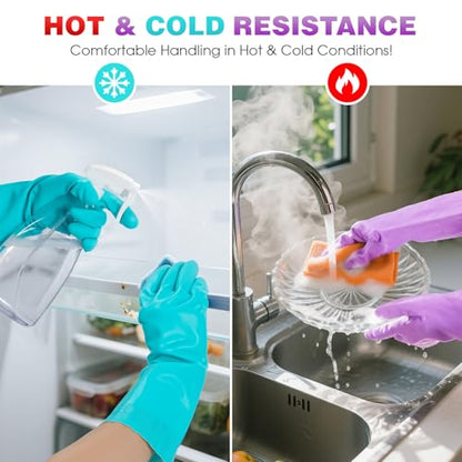 Elgood Reusable Dishwashing Cleaning Gloves with Latex free, Cotton lining,Kitchen Gloves 2 Pairs,Purple+blue large (Pack of 2) - color: Purple+blue, size: Large (Pack of 4)