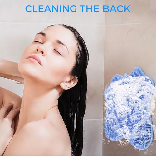 Silicone Foot Scrubber Mat for Shower Bath Foot and Back, Shower Feet Brush Pad with Wall-Mounted Suction Cups (Blue) - color: Blue