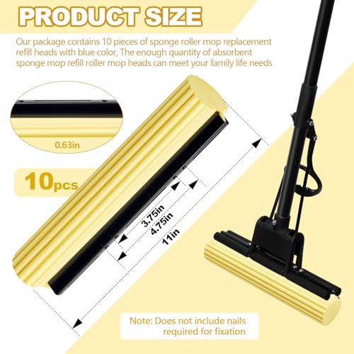 Willinglong 10 Pcs Roller Mop Refill Bulk Absorbent PVA Sponge Mop Head Replacement for Home Bathroom Business Garage Kitchen Cleaning (Yellow) - color: Yellow