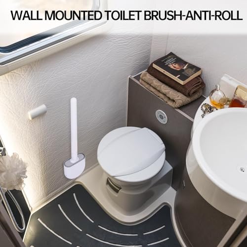 RV Silicone Toilet Brush with Holder, Drill-Free Wall Mounted Toilet Bowl Cleaner, Anti-Drip Anti-Roll Compact Brush for RV Camper & Small Bathroom - color: Blue