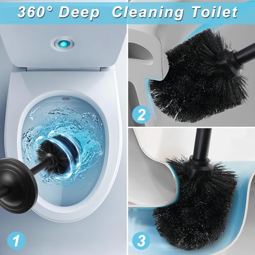 Black Toilet Brush and Holder Set,304 Stainless Steel Toilet Bowl Brush and Holder for Bathroom,Heavy Duty Toilet Brush,Durable Scrubbing Bristles,Splash Resistant,Long Handle - color: Black