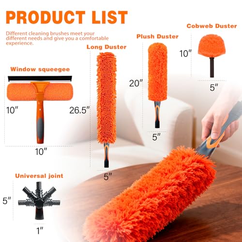 26FT High Reach Duster Cleaning Kit with 5-20 FTExtension Pole, High Ceiling Fan Cleaner Duster Tool for Fan Blades, Extendable Reusable Cobweb, Feather, Window Cleaning Squeegee Kit(20FT) - size: 20FT